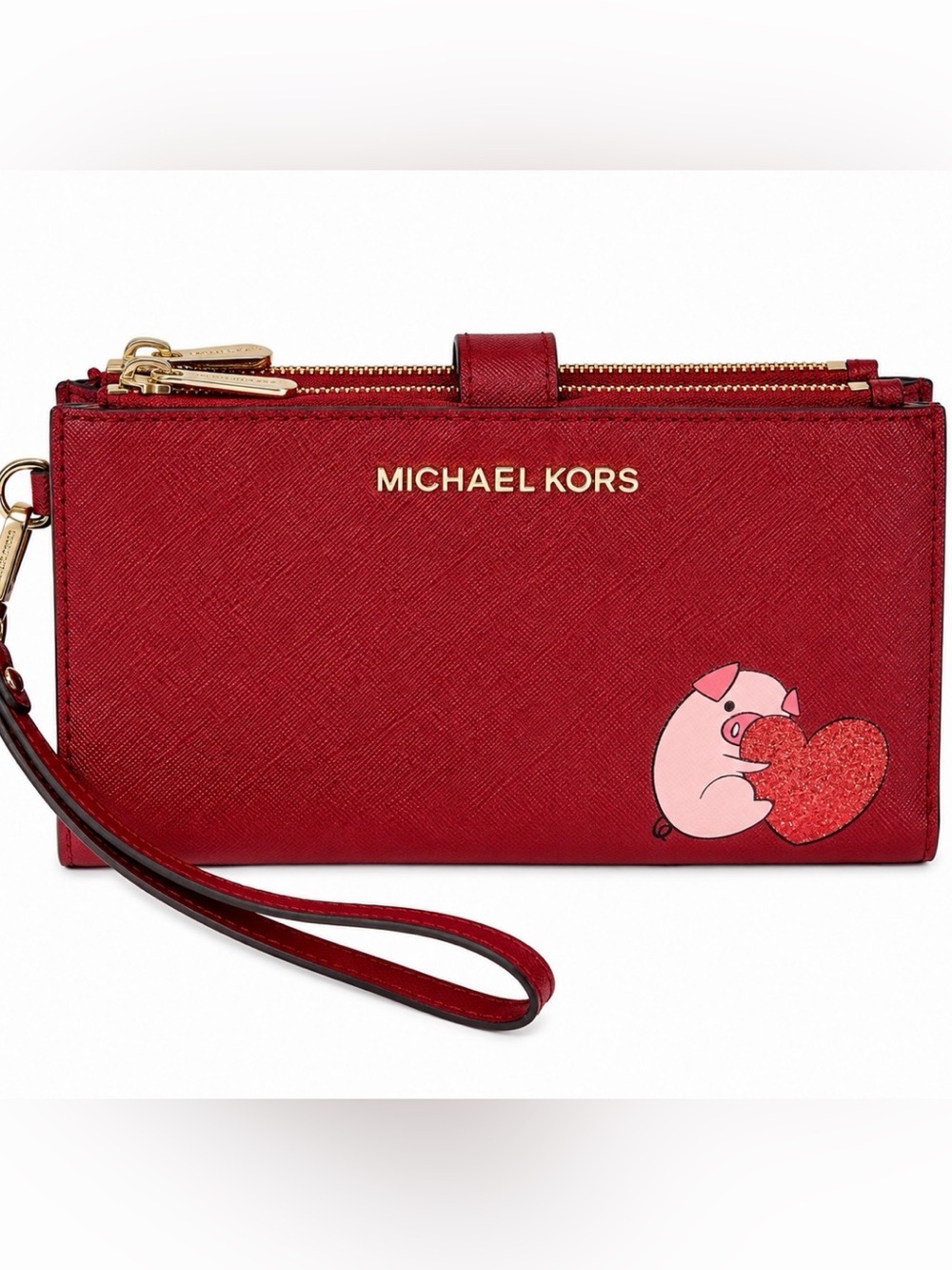 Michael Kors Lmtd Edition 2019 Lunar New Year Red Leather Double Zip Wristlet